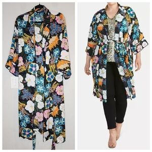 RACHEL Rachel Roy Glenna Printed Kimono Jacket Belted Pockets Size 2X
